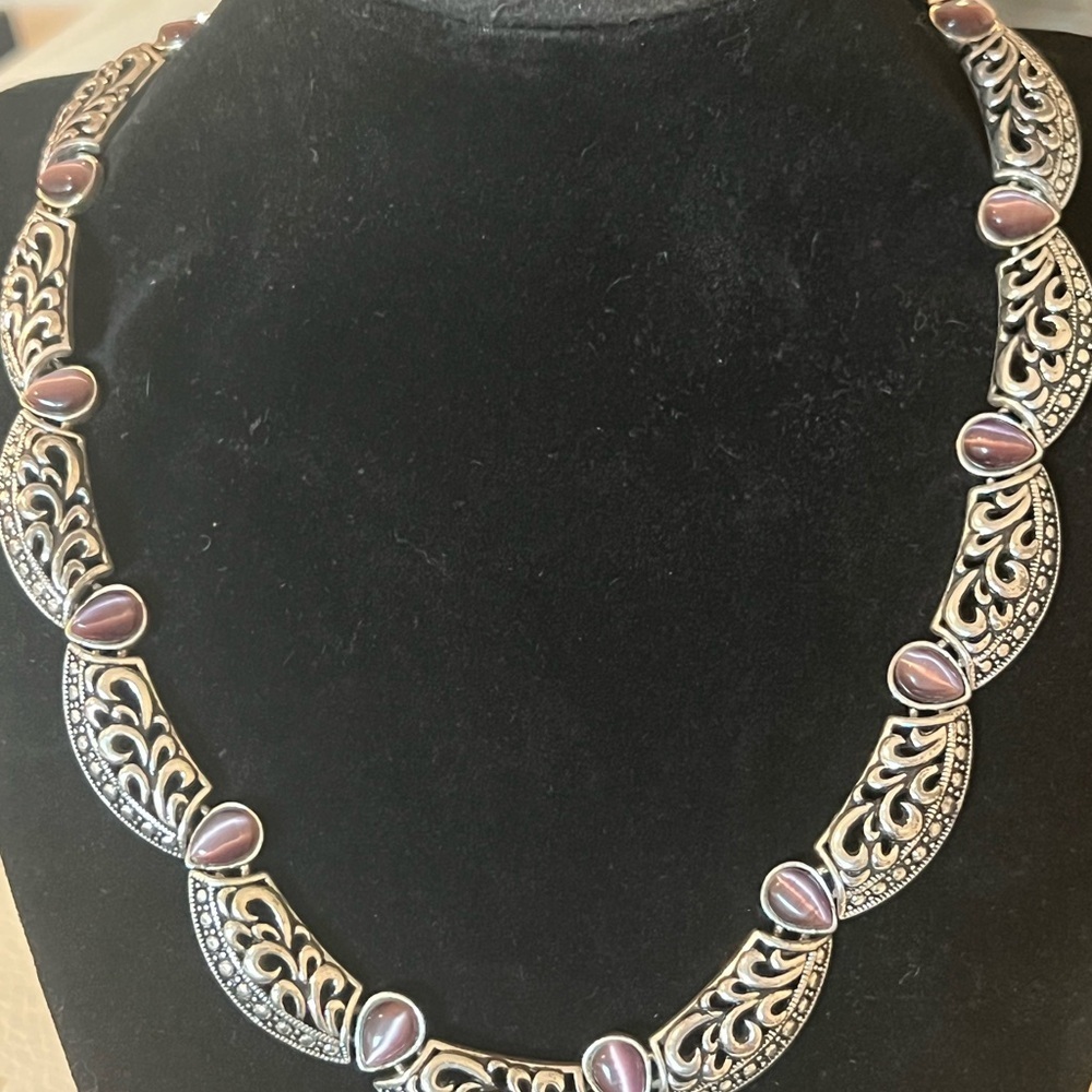 Avon NA Silver and Purple Ornate Necklace